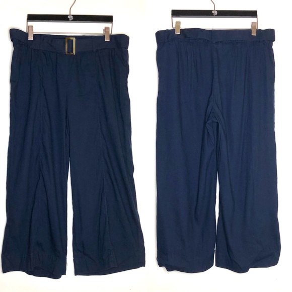 J. Jill Pants - J JILL navy blue crop linen wide-leg pants M - p